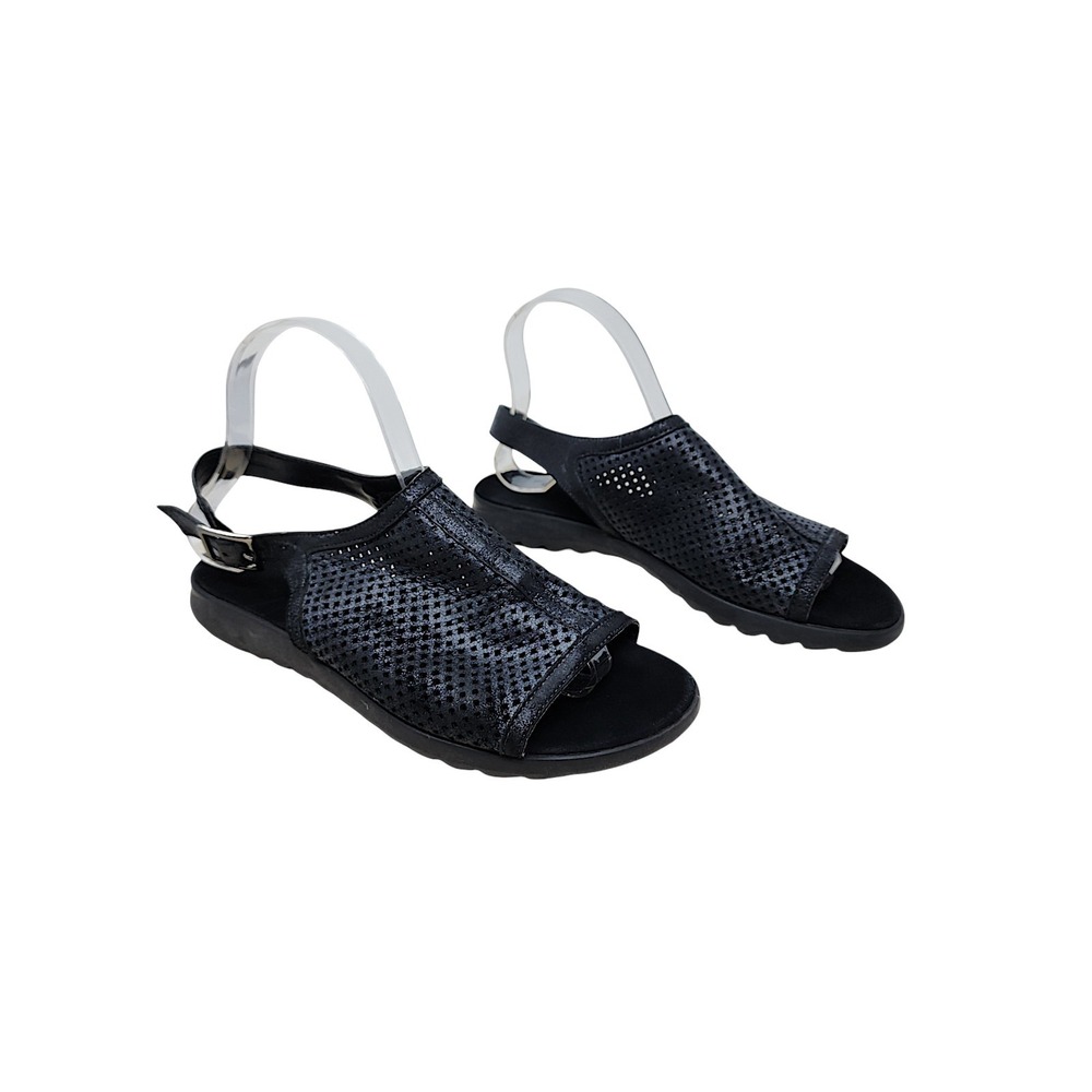 Sesto Meucci Sandals 9 Womens Black Perforated Leather Slingback Italy Flat